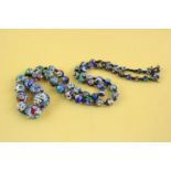Art deco Venetian millefiori handmade abstract round glass bead necklace, 84cm