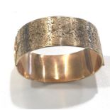 Wide 9ct metal core bangle with ornate engraved detailing