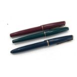 3 x Vintage Parker fountain pens writing inc 14ct gold nibs, slimfold, lady 17