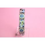 Scandinavian sterling silver guilloche enamel panel bracelet (22.4g)