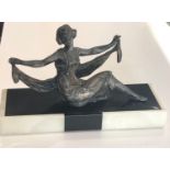 Art deco spelter lady figure on marble base