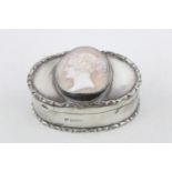 Antique hallmarked 1909 Chester silver trinket box w/ cameo shell