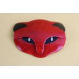 Vintage Lea Stein Paris red Bacchus cat head brooch