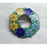 Vintage silver and enamel flower brooch Birmingham silver hallmarks makers AHD&S A H Darby & Sons