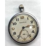 Jaeger Le Coultre military pocket watch watch winds and ticks but no warranty given missing loop