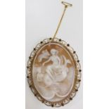 1970's 9ct gold framed large cameo scene of amphitrite being returned to Poseidon on the back of a