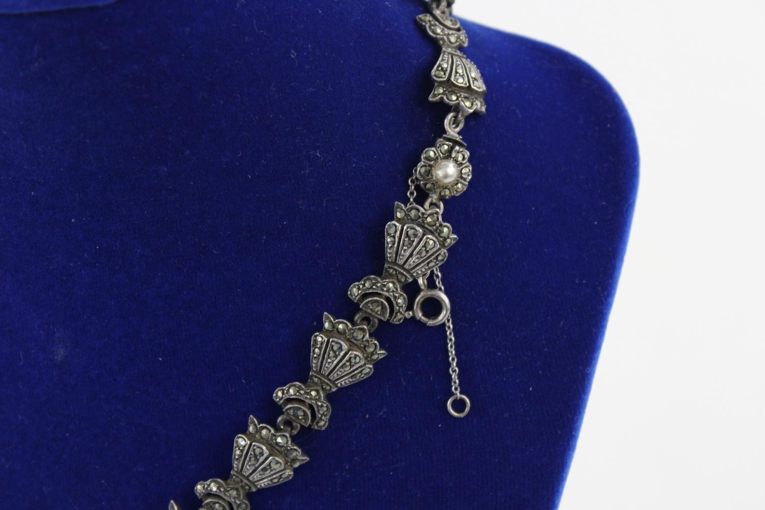 Art deco silver marcasite necklace 41cm - Image 4 of 5