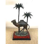 bronze figure of a camel on wooden base height 16ins