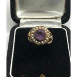 Antique Amethyst and seed-pearl gold ring