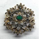 Emerald and rose diamond pendant brooch central emerald measures approx 6mm by 4mm brooch measures