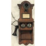 1900's Mahogany Wall hanging stick telephone