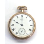 Gold plated open face Waltham traveller pocket watch good condition winds and ticks but no