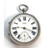 Large silver pocket watch by H.Stone Leeds watch winds and ticks case measures approx 56mm dia not