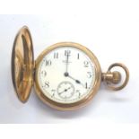 Waltham traveller full hunter pocket watch gold plated