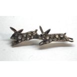 Rose diamond rabbit brooch set with rose diamonds two rabbits approx 33mm wide silver and gold