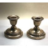 Pair of vintage 1950 Birmingham Silver squat candle sticks filled Dimensions - 7.5cm(h) x 7.5cm(w)