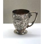 Antique ornate silver mug London silver hallmarks engraved initials measures approx. height 9cm