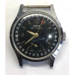 Vintage oris gents wristwatch red pointer hand calendar day track around edge black dial