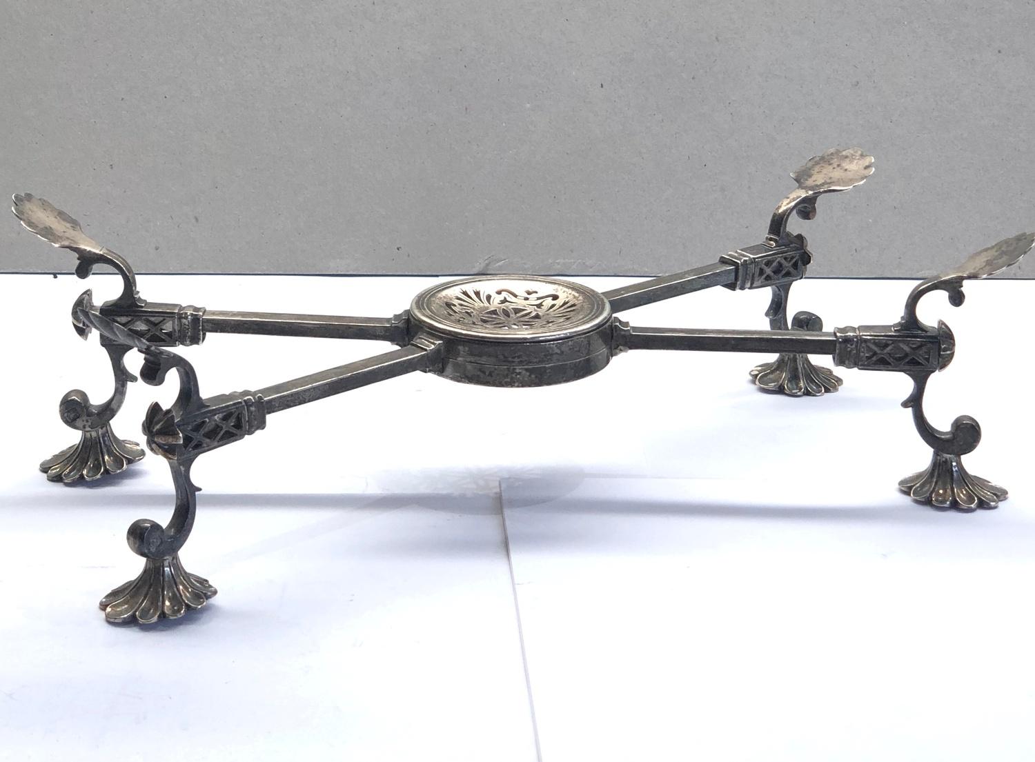 Fine Antique Georgian silver dish-cross stand rotating square cross-section arms, sitting on four - Image 2 of 9