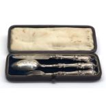 Boxed Victorian silver christening set small knife spoon and fork Victorian Birmingham silver