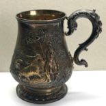 Large victorian silver tankard embossed with shepherd and sheep with presentation engraved panel