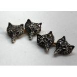 Silver and gold back rose diamond fox head cufflinks set with ruby eyes