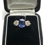 Fine sapphire and diamond ring central sapphire 2.30ct with 2 diamonds 1.1ct set in platinum