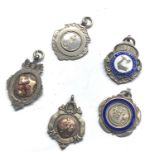 5 football antique silver pocket watch chain fobs includes military interest