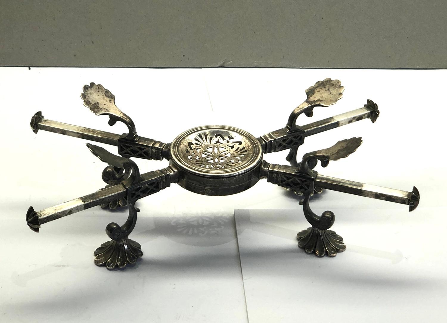 Fine Antique Georgian silver dish-cross stand rotating square cross-section arms, sitting on four - Image 7 of 9