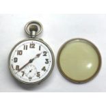 Goliath pocket watch nickel cased watch winds and ticks watch measures approx 66mm dia not including