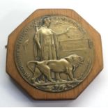 Mounted WW1 death plaque to Richard Parkinson