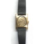 Ladies 9ct gold Longines wristwatch fully wound not working leather strap