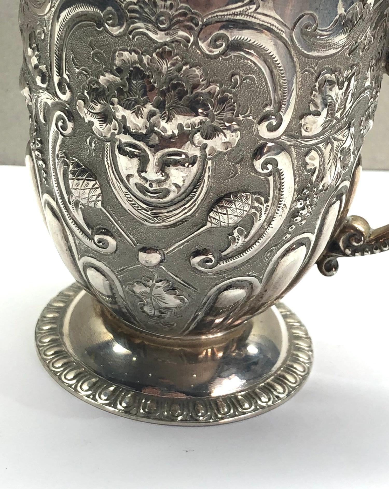 Antique ornate silver mug London silver hallmarks engraved initials measures approx. height 9cm - Image 3 of 5