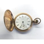 Waltham rolled gold full hunter pocket watch winds and ticks