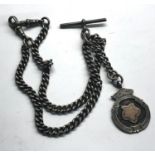 Antique silver double albert pocket watch chain and fob hallmarked on every link weight 45.6g