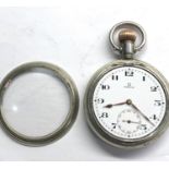 Vintage military type Omega pocket watch screw front with nickel omega case measures approx 53mm dia