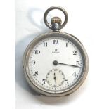 Silver Omega pocket watch watch is ticking good condition measures approx 51mm dia