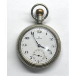Vintage military type Omega pocket watch screw front with nickel omega case measures approx 53mm dia