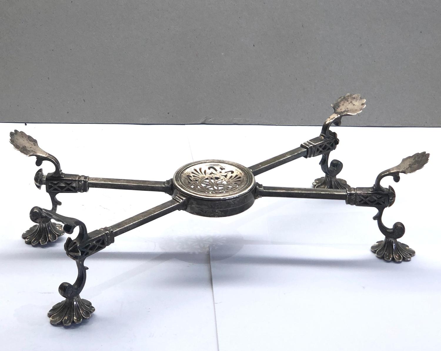 Fine Antique Georgian silver dish-cross stand rotating square cross-section arms, sitting on four