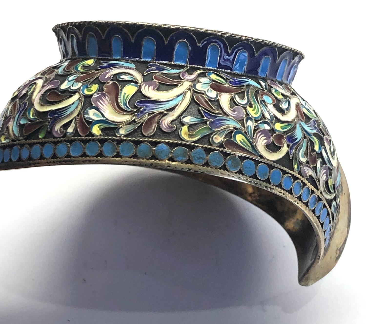 Antique Russian silver and polychrome cloisonne enamel Kovsh hallmarked GK AA/1892 84 please see - Image 6 of 7