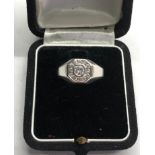 Platinum diamond cluster ring central diamond measures approx 4mm dia with diamonds around weight