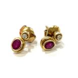 Pair Gold, ruby and diamond earrings, no hallmarks but test as gold, approximate total weight 2.8g