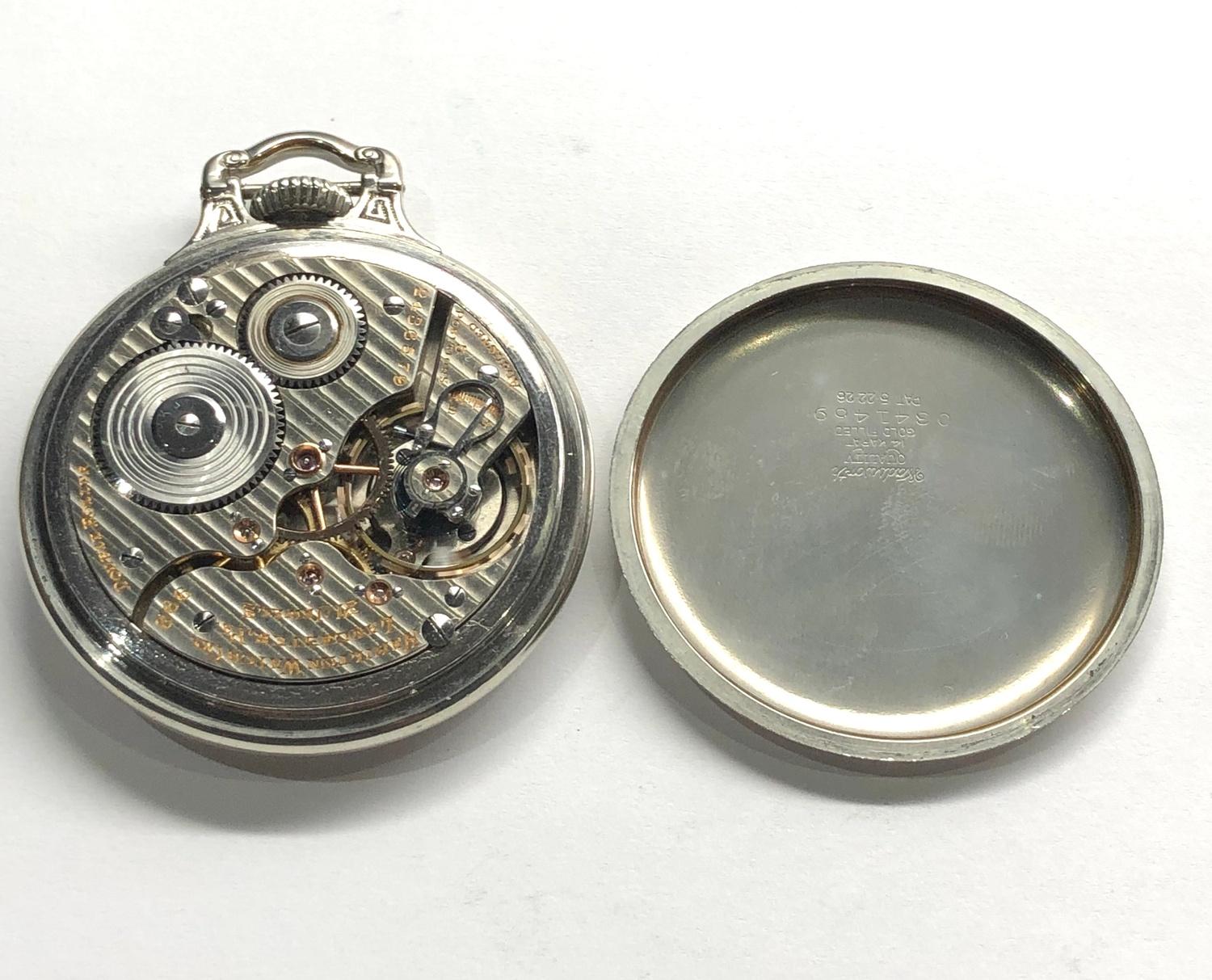 Fine art deco 14ct white gold plated Hamilton watch Co Lancaster double roller pocket watch in - Image 5 of 6