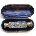 Fine cased Victorian Silver Gilt Double Ended Glass Scent perfume Bottle comes in original named box