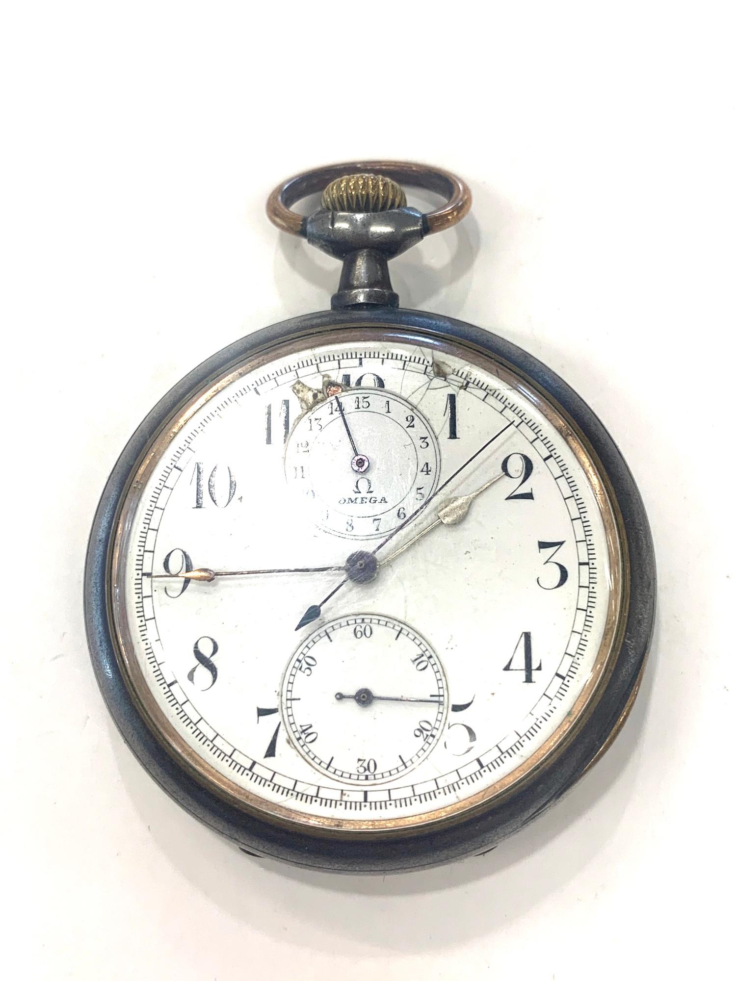 Antique gun metal Omega center second chronograph pocket watch non-working as shown condition no