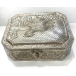 Silver Asian trinket box, no hallmarks but tests as silver, this item does have some damage to the