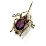 Silver beetle and amethyst brooch, approximate measurements: 2.5cm