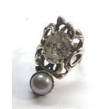 Large designer type silver stone set dress ring
