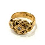 18ct gold Mens ring with diamond inset, (one diamond missing), total approximately weight: 8.9g,