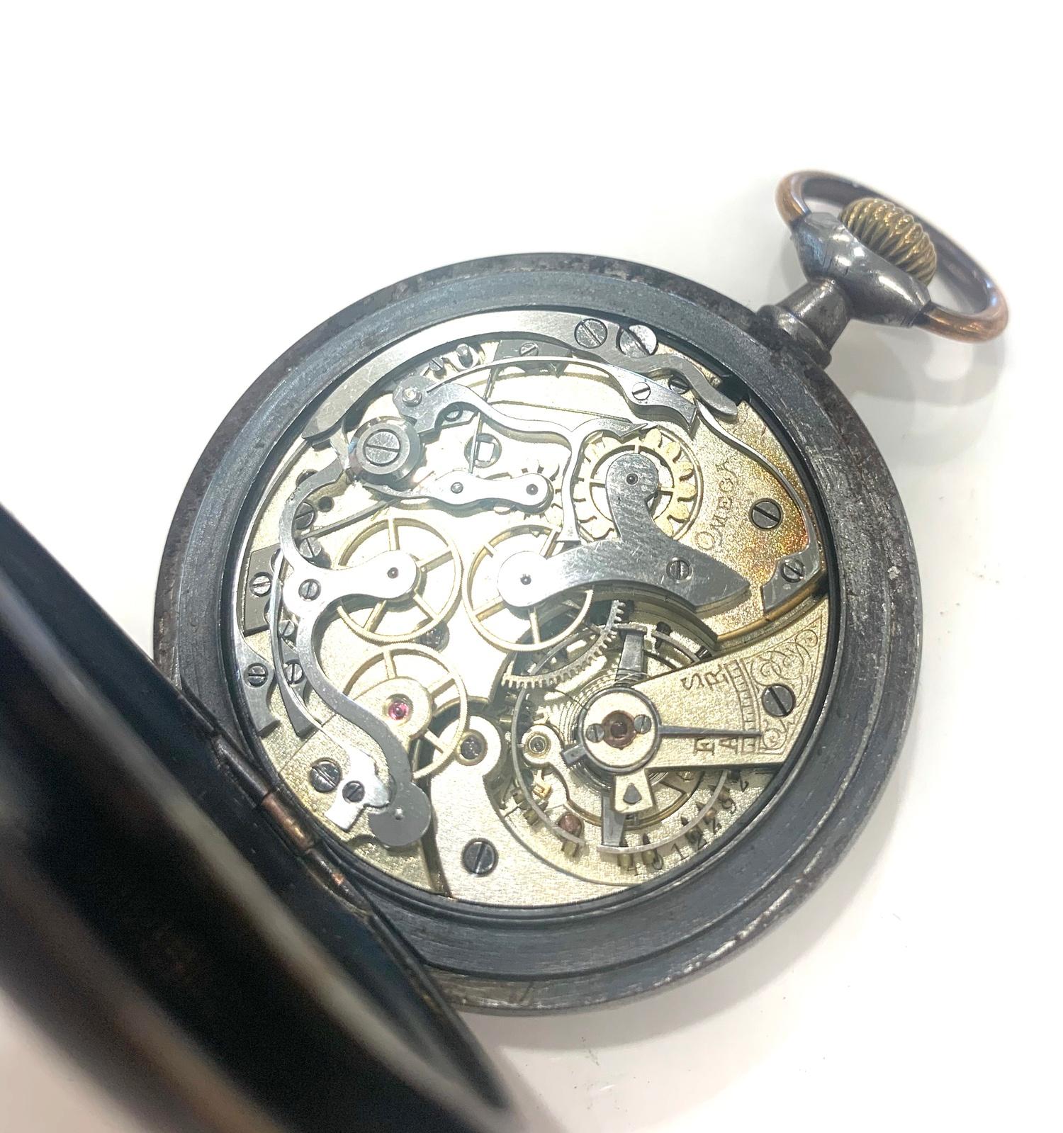 Antique gun metal Omega center second chronograph pocket watch non-working as shown condition no - Image 2 of 7